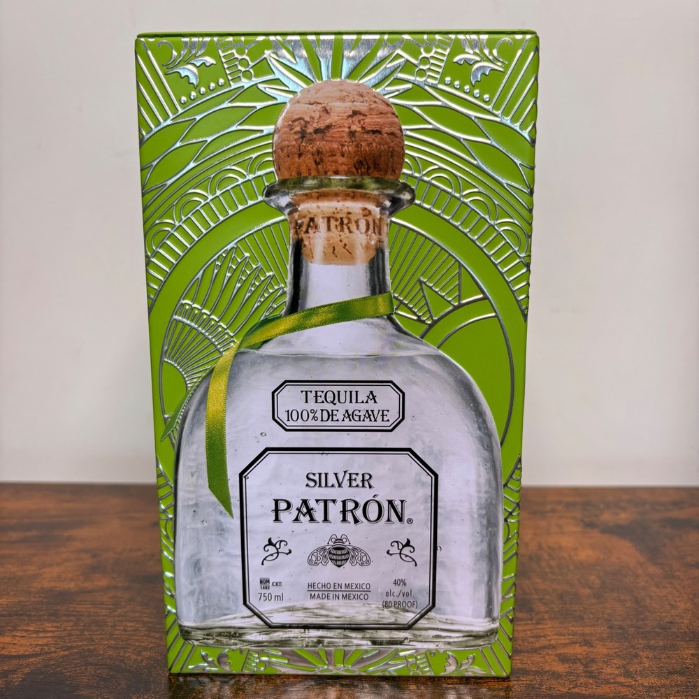 Patron Silver Tequila Limited Edition Tin Bottle Holder Green Silver 750ml Box